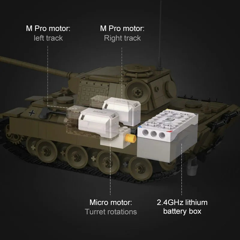 Building Blocks Military WW2 RC Motorized Panther Tank Bricks Toy Construction Set Toys - 11