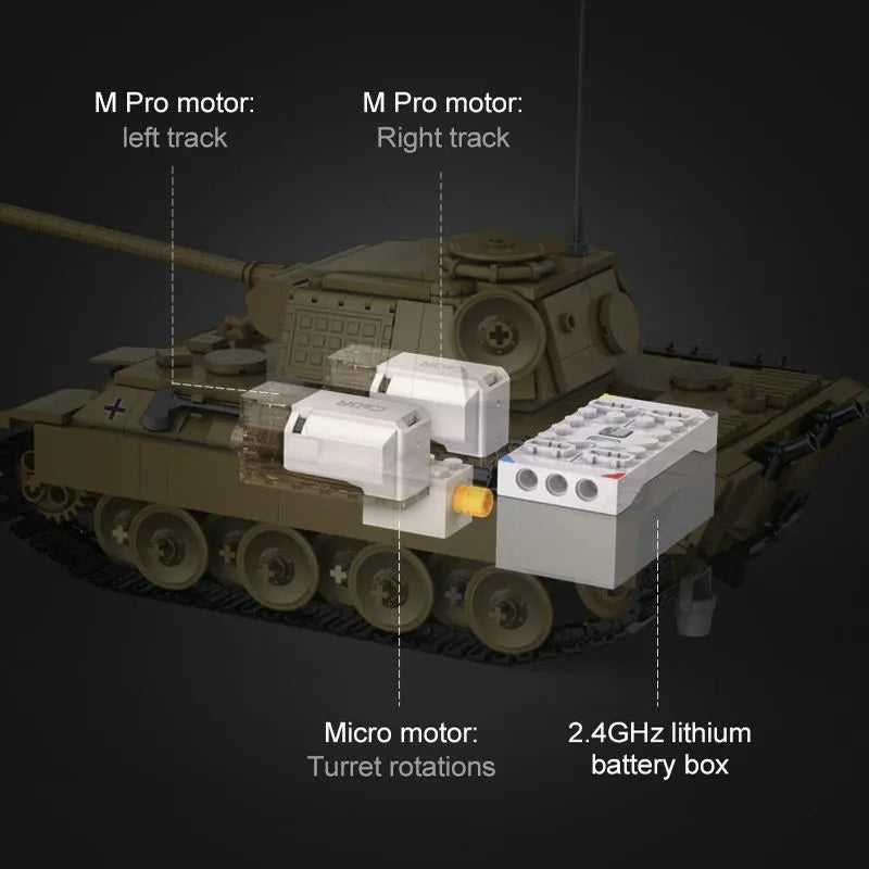 Building Blocks Military WW2 RC Motorized Panther Tank Bricks Toy - 11