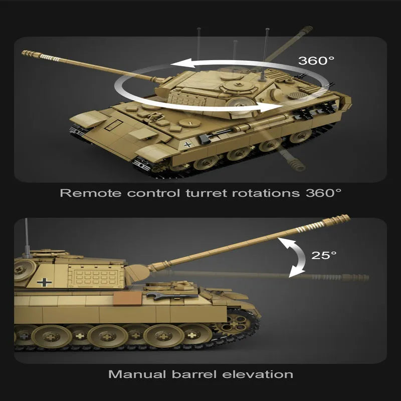 Building Blocks Military WW2 RC Motorized Panther Tank Bricks Toy Construction Set Toys - 7