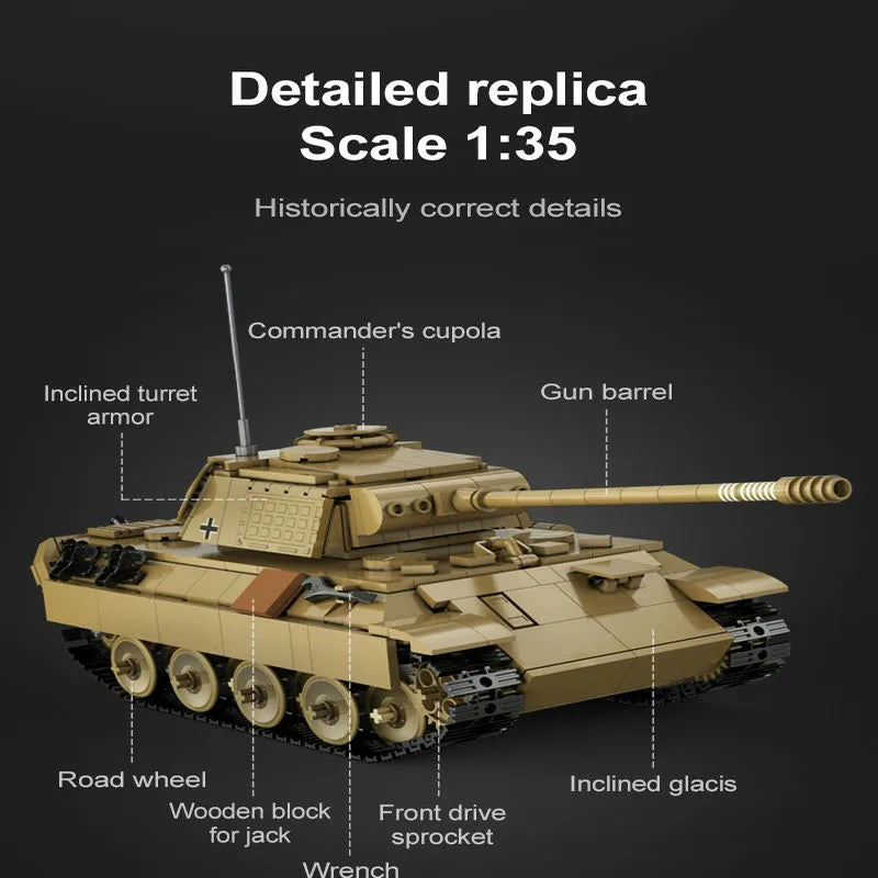 Building Blocks Military WW2 RC Motorized Panther Tank Bricks Toy Construction Set Toys - 4