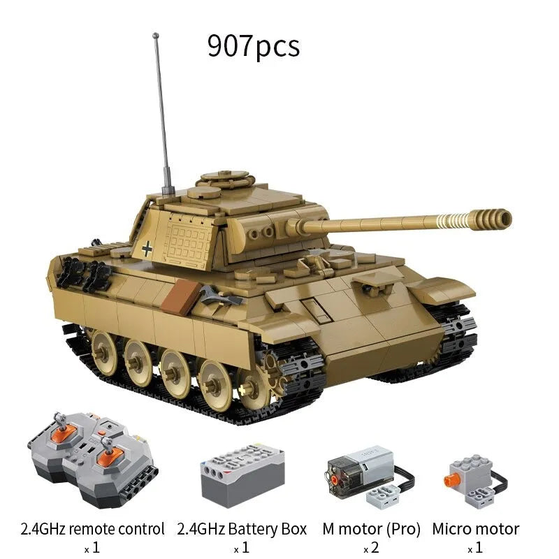 Building Blocks Military WW2 RC Motorized Panther Tank Bricks Toy - 1