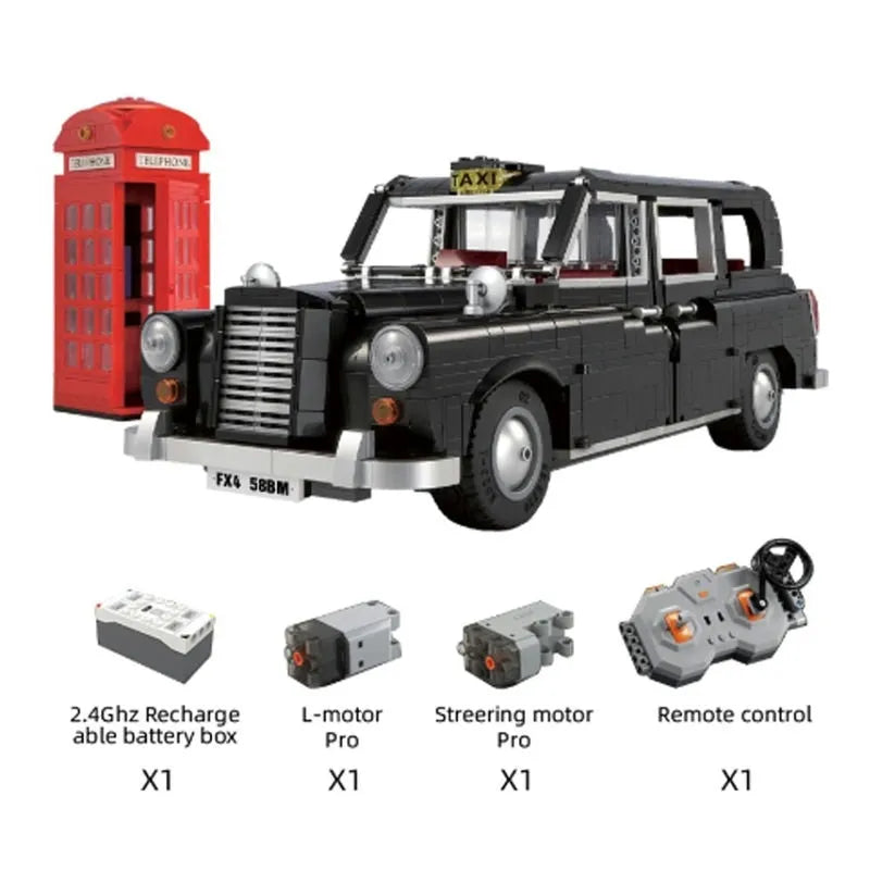 Building Blocks MOC 62004 RC Motorized Retro London Taxi Bricks Toy - 1