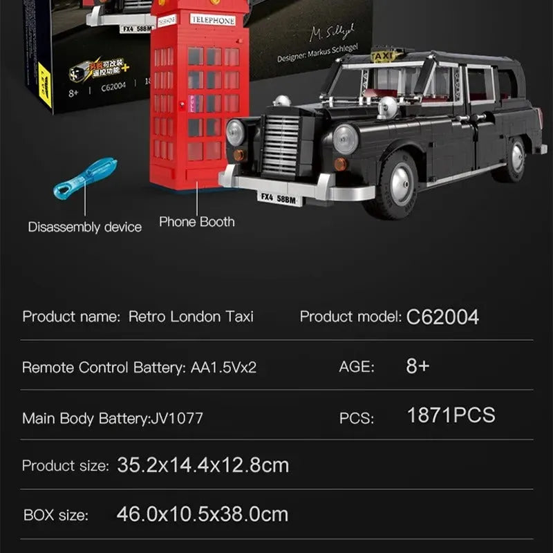Building Blocks MOC 62004 RC Motorized Retro London Taxi Bricks Toy Construction Set Toys - 17