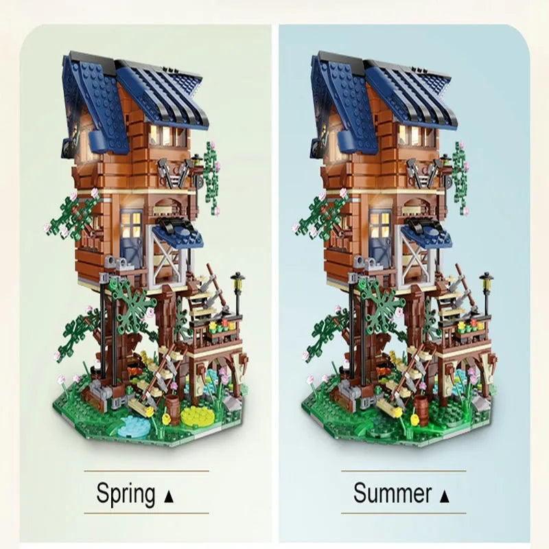 Building Blocks MOC Creator Expert Four Seasons Tree House Bricks Toy Construction Set Toys - 4