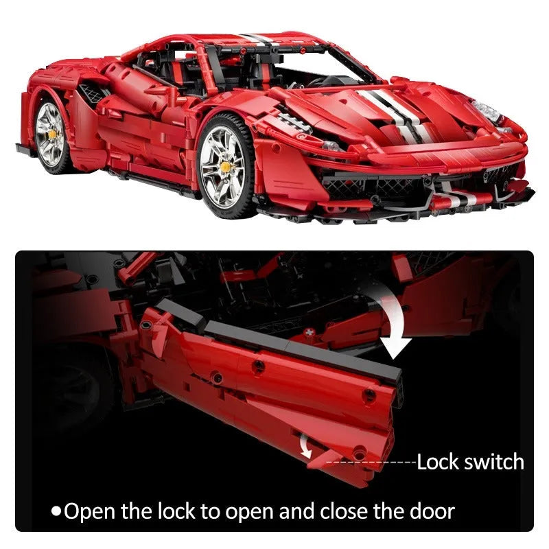 Building Blocks MOC Tech Ferrari 488 Super Racing Sports Car Bricks Toys - 4