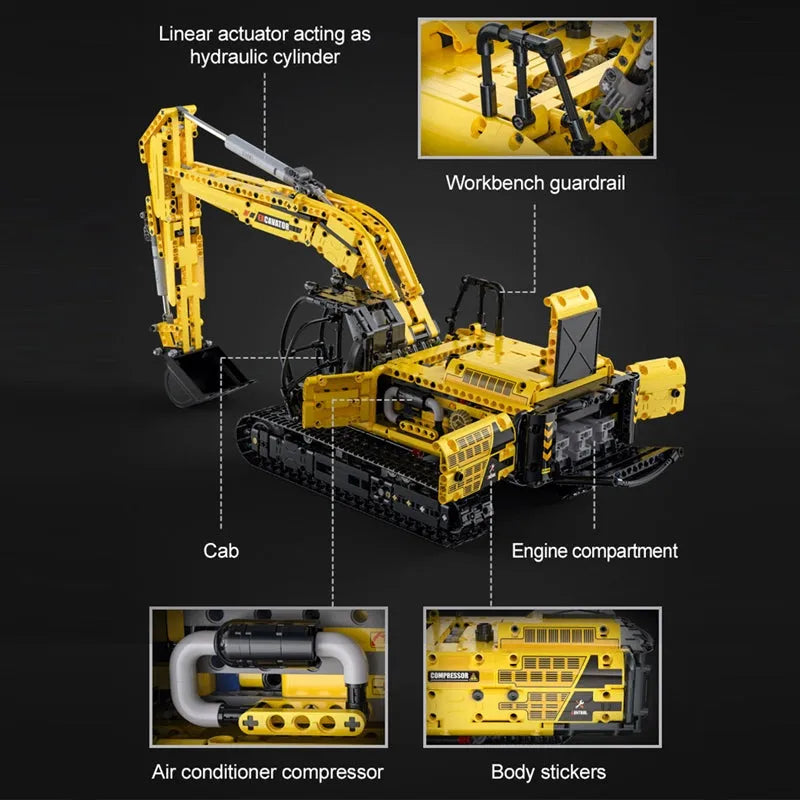 Building Blocks MOC Tech Functional Crawler Excavator Bricks Toy - 15