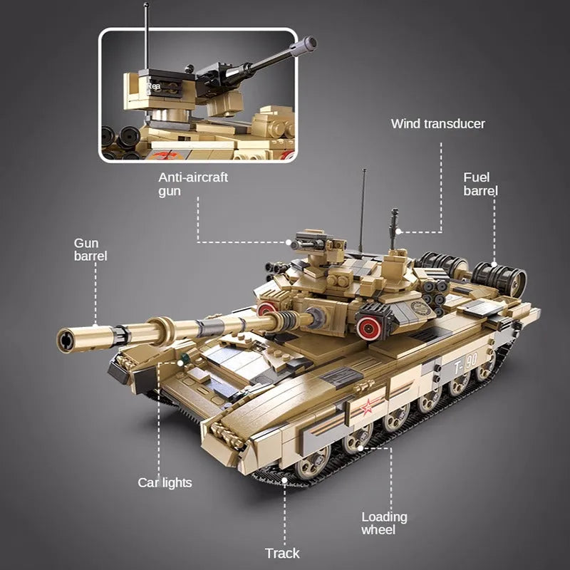 Building Blocks MOC WW2 Motorized RC T90 Main Battle Tank Bricks Toys C61003 - 10