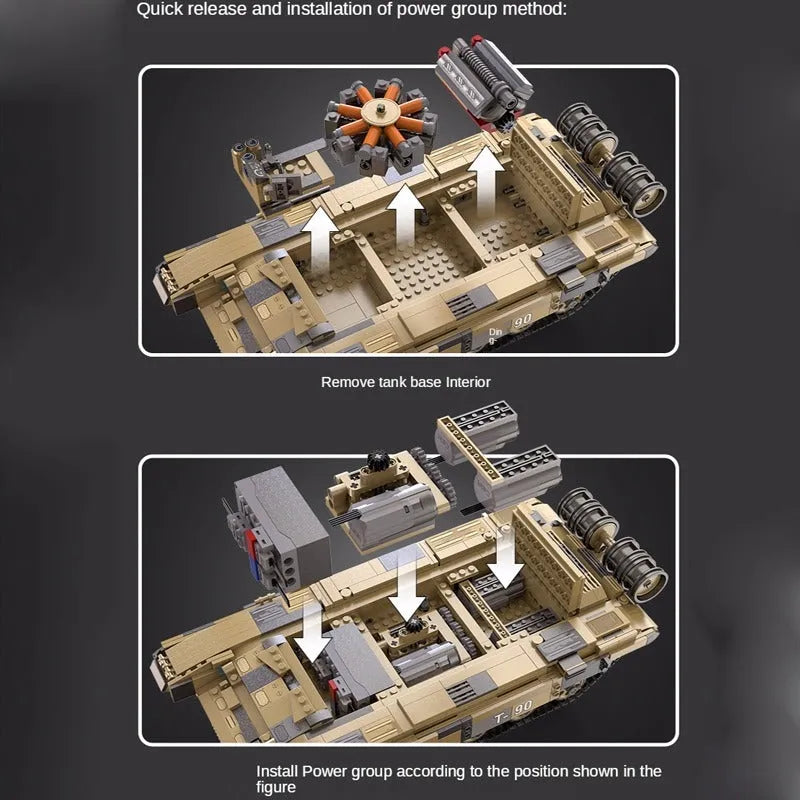 Building Blocks MOC WW2 Motorized RC T90 Main Battle Tank Bricks Toys C61003 - 12