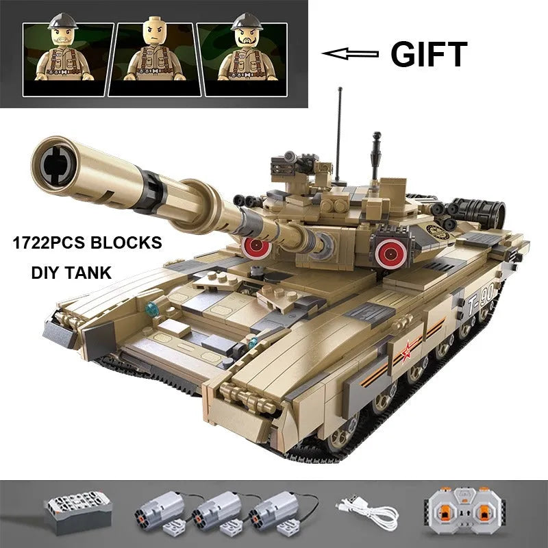 Building Blocks MOC WW2 Motorized RC T90 Main Battle Tank Bricks Toys C61003 - 2