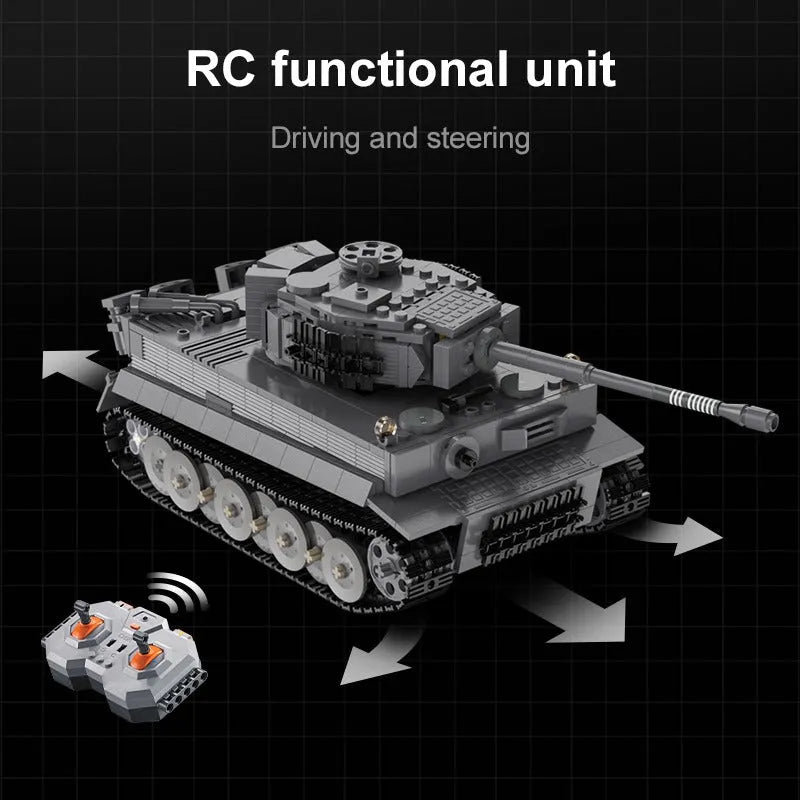 Building Blocks MOC WW2 Motorized RC Tiger Battle Tank Bricks Toy Construction Set Toys - 3