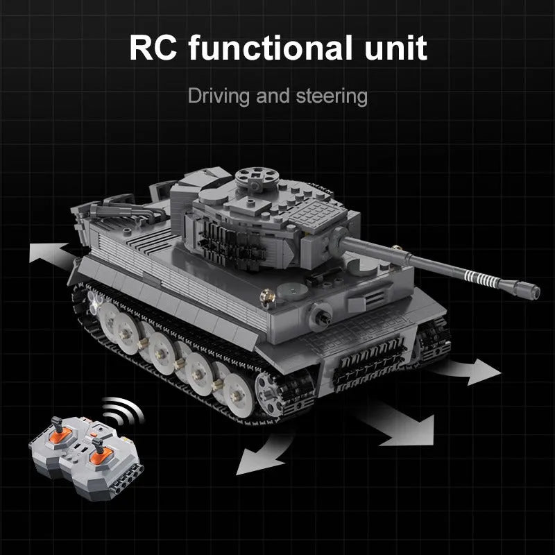 Building Blocks MOC WW2 Motorized RC Tiger Battle Tank Bricks Toy - 3