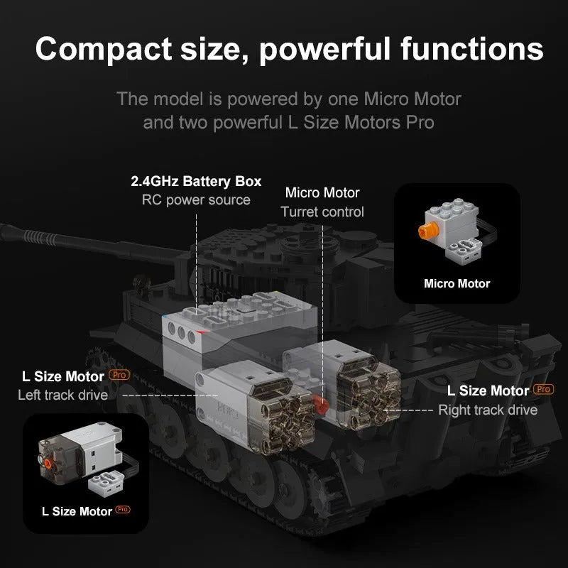 Building Blocks MOC WW2 Motorized RC Tiger Battle Tank Bricks Toy Construction Set Toys - 7