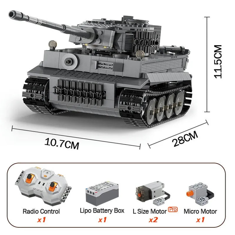 Building Blocks MOC WW2 Motorized RC Tiger Battle Tank Bricks Toy Construction Set Toys - 1