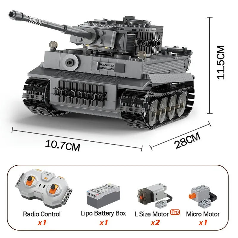 Building Blocks MOC WW2 Motorized RC Tiger Battle Tank Bricks Toy - 1