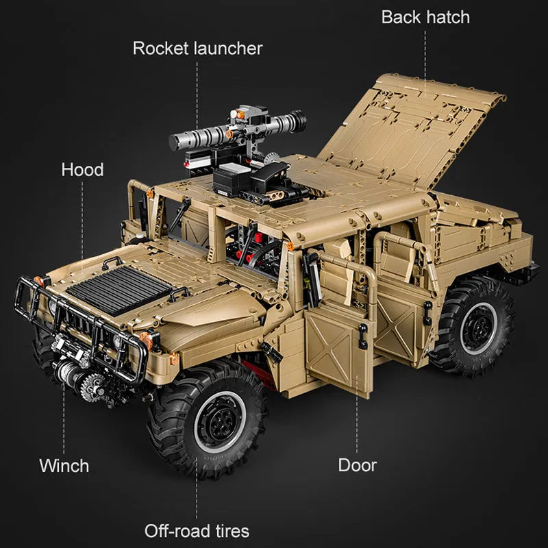 Building Blocks Technical MOC Humvee H1 Military Armored Car Bricks Toy - 5