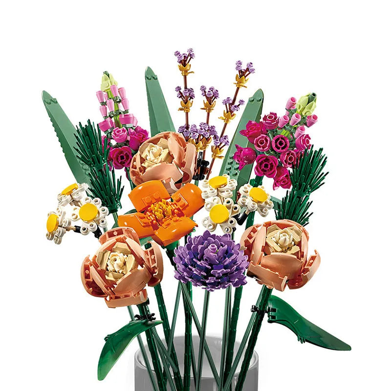 Building Blocks MOC Bouquet Romantic Love Flower Bricks Toy Construction Set Toys - 1