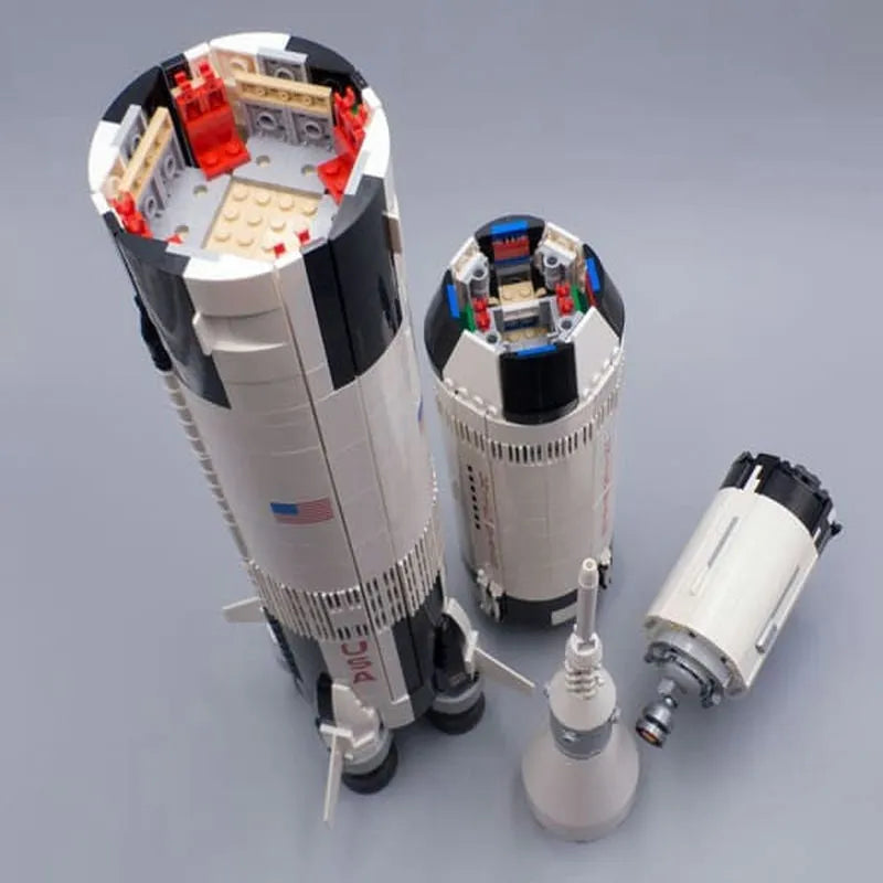 Building Blocks Building Block MOC Idea USA Apollo Saturn V Space Rocket Construction Set Toys - 18