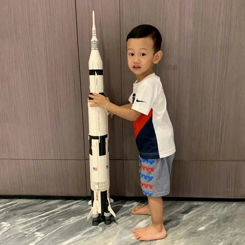 Building Blocks Building Block MOC Idea USA Apollo Saturn V Space Rocket Construction Set Toys - 3