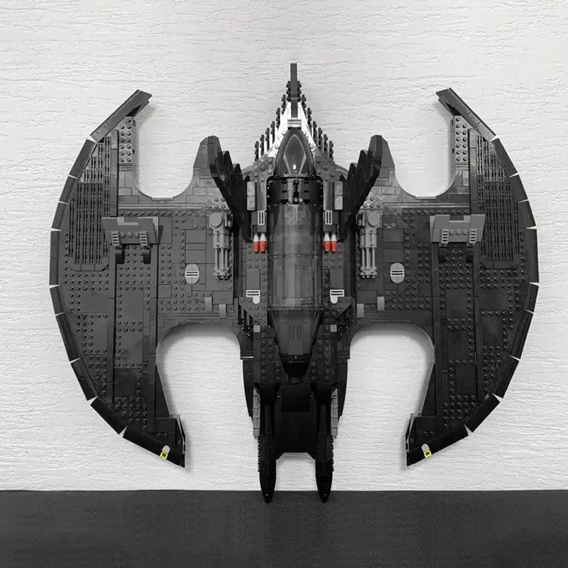 Bat-shaped vehicle with details and red lights from Building Blocks Movie Batman 1989 MOC