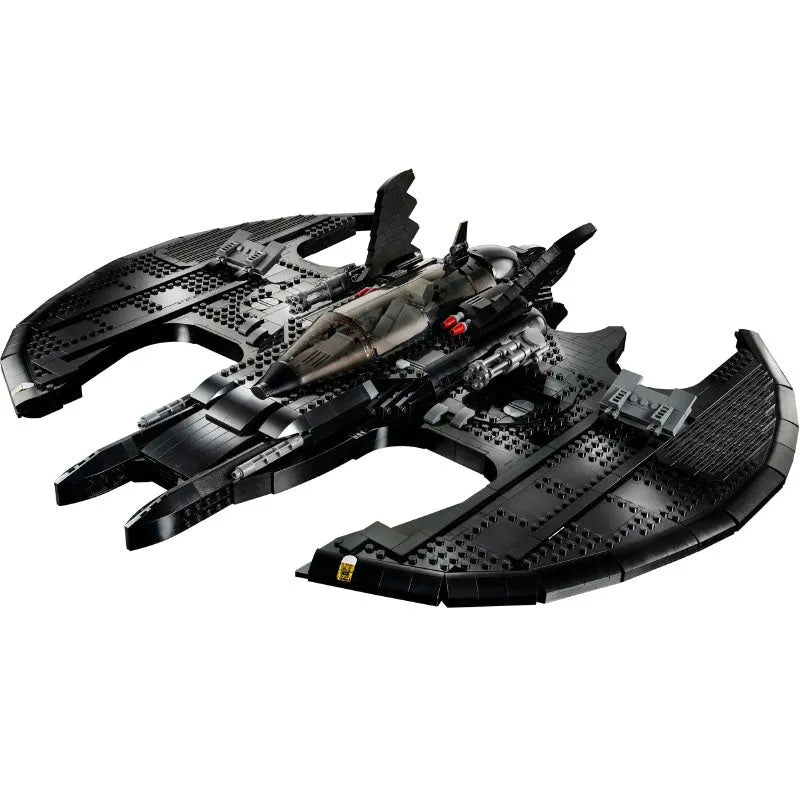Sleek black Batwing Fighter vehicle from Building Blocks Movie Batman 1989 MOC design