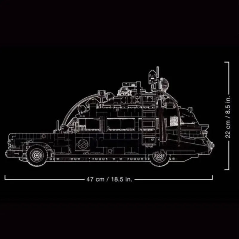 Blueprint schematic of Ghostbusters Ecto-1 vehicle for Building Blocks Movies set
