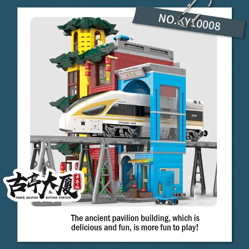 Building Blocks City Creator Expert MOC Gutting Train Station Bricks Toy - 9