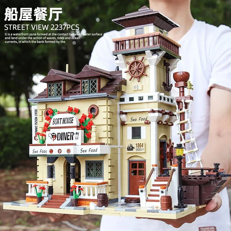 Building Blocks Creator Expert MOC Boat House Diner Bricks Toy Construction Set Toys - 11