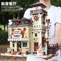 Thumbnail for Building Blocks Creator Expert MOC Boat House Diner Bricks Toy Construction Set Toys - 11