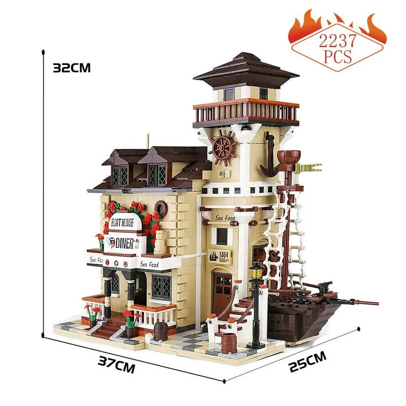 Building Blocks Creator Expert MOC Boat House Diner Bricks Toy - 5