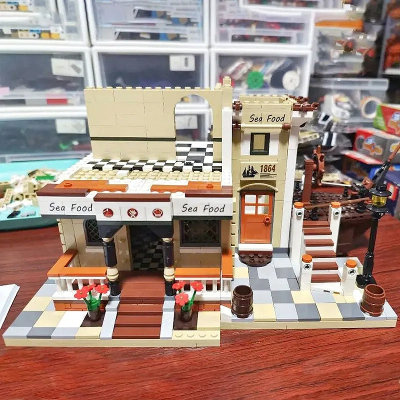 Building Blocks Creator Expert MOC Boat House Diner Bricks Toy - 9