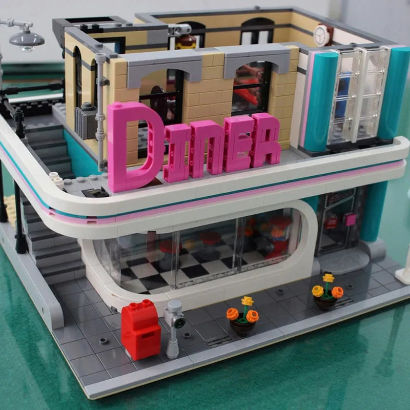 Building Blocks MOC Creator Expert City Downtown Diners Bricks Toys EU Construction Set Toys - 3