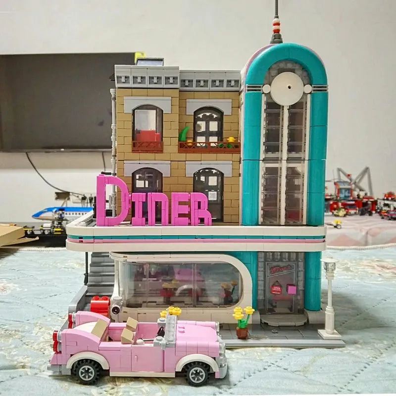 Building Blocks MOC Creator Expert City Downtown Diners Bricks Toys EU Construction Set Toys - 5