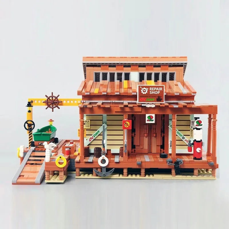 Building Blocks Creator Expert MOC Old Fishing Shipyard Bricks Toy Construction Set Toys - 16