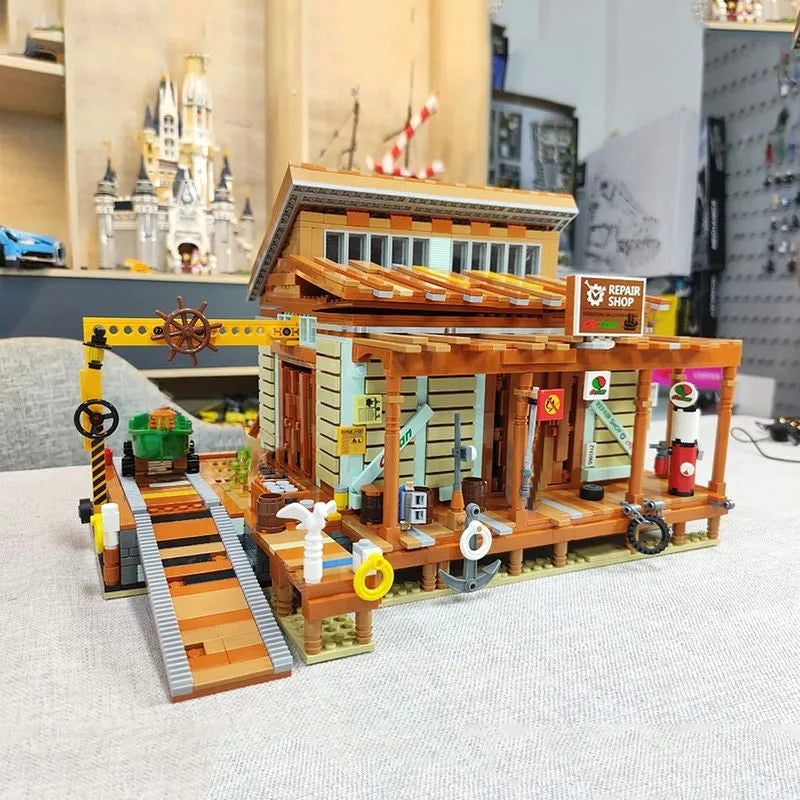 Building Blocks Creator Expert MOC Old Fishing Shipyard Bricks Toy - 15