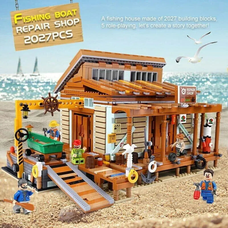 Building Blocks Creator Expert MOC Old Fishing Shipyard Bricks Toy - 2