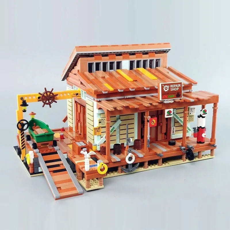 Building Blocks Creator Expert MOC Old Fishing Shipyard Bricks Toy Construction Set Toys - 17