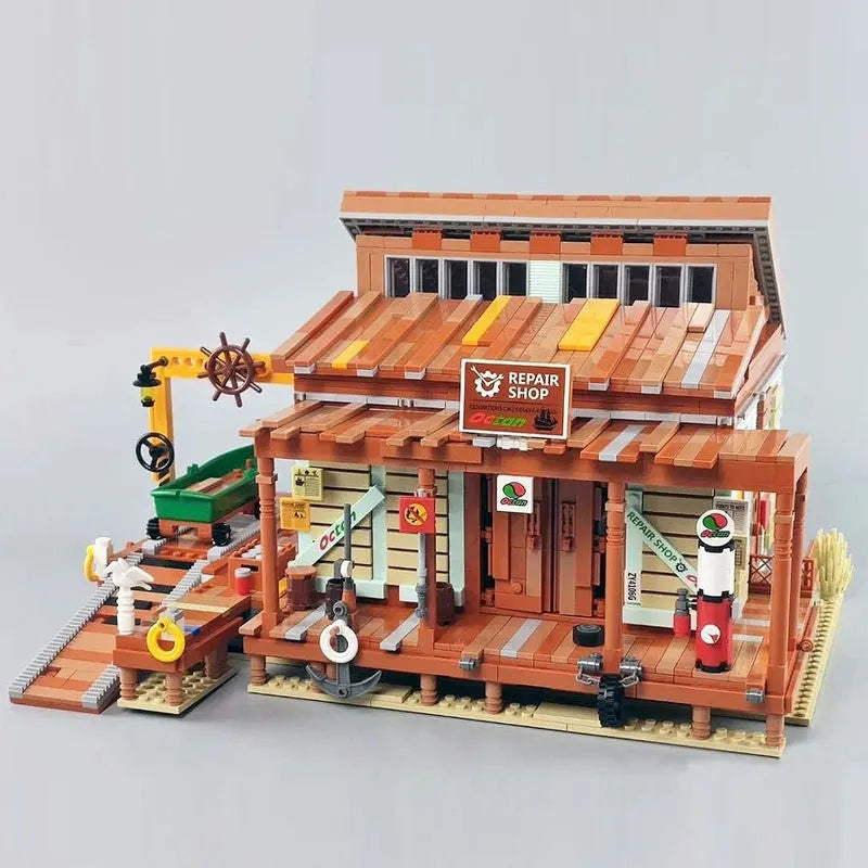 Building Blocks Creator Expert MOC Old Fishing Shipyard Bricks Toy Construction Set Toys - 18