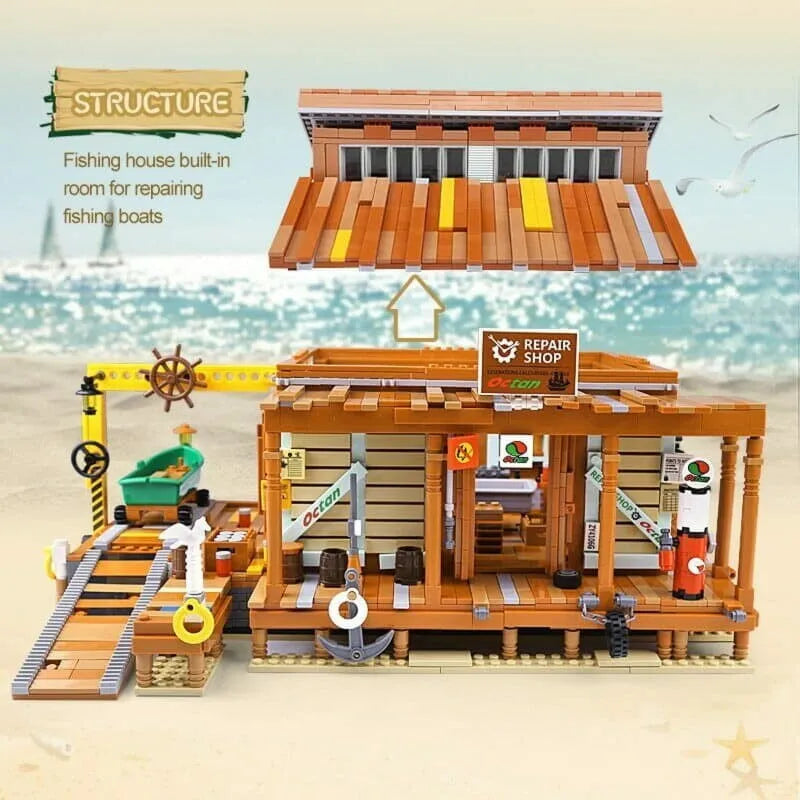 Building Blocks Creator Expert MOC Old Fishing Shipyard Bricks Toy - 3