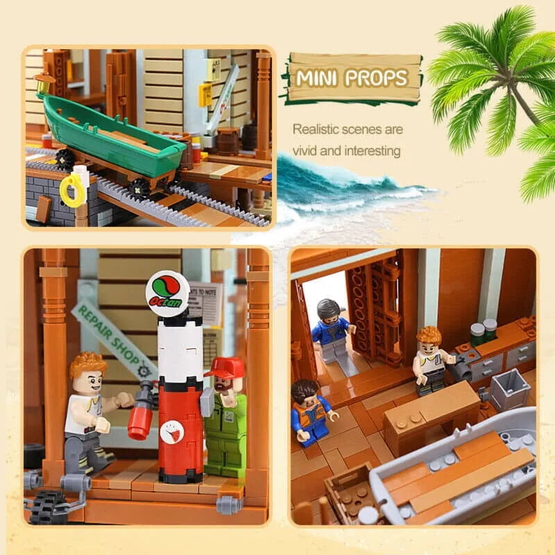 Building Blocks Creator Expert MOC Old Fishing Shipyard Bricks Toy Construction Set Toys - 12