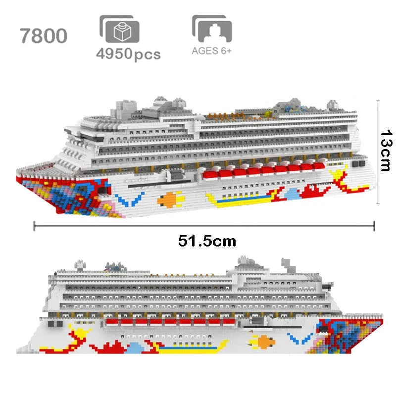 Building Blocks MOC Ideas Big Luxury Cruise Liner Ship MINI Bricks Toys - 6