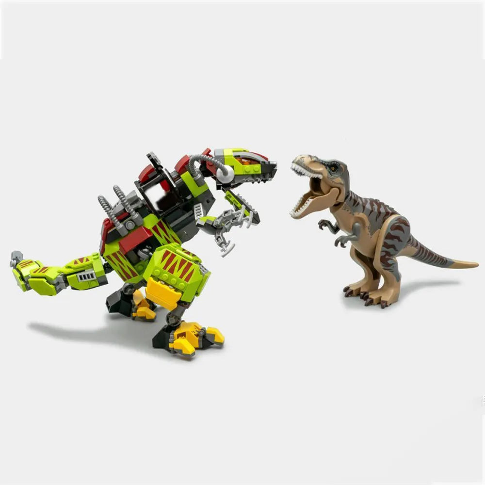 Building Blocks MOC Jurassic Park T. rex VS Dino-Mech Battle Bricks Toy - 2