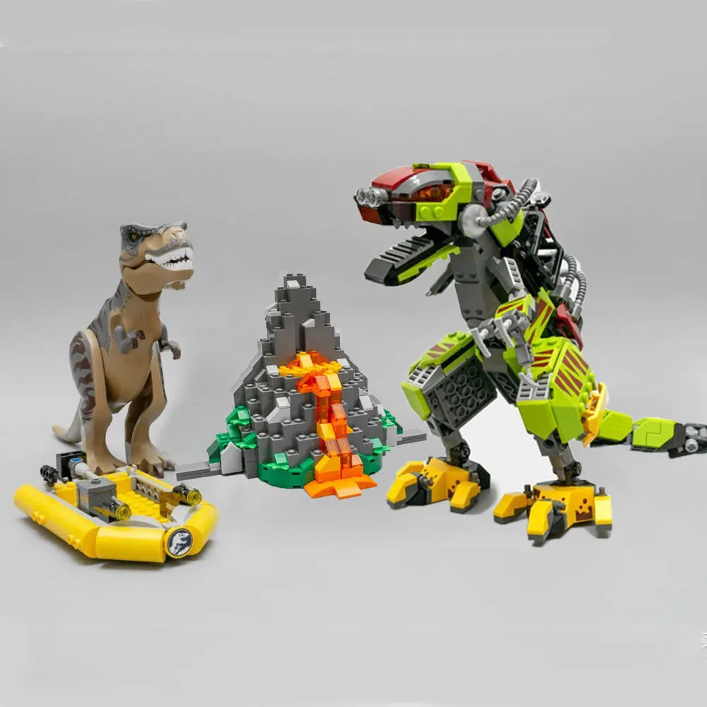 Building Blocks MOC Jurassic Park T. rex VS Dino-Mech Battle Bricks Toy - 1