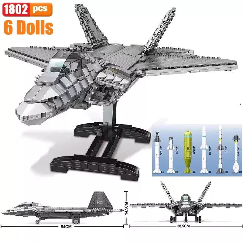 Building Blocks MOC Military Aircraft F22 Raptor Fighter Jet Bricks Toy - 7