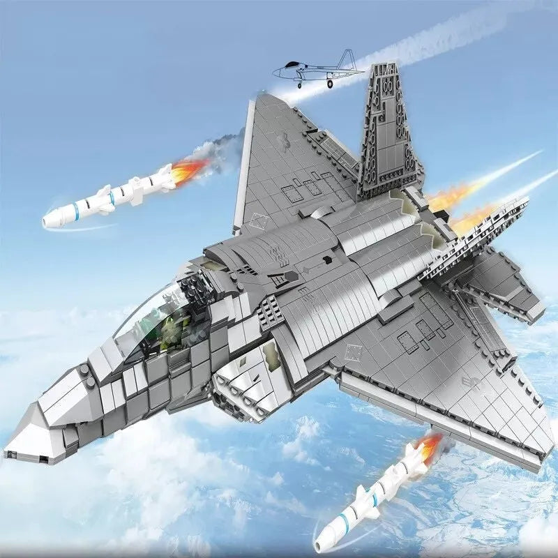 Building Blocks MOC Military Aircraft F22 Raptor Fighter Jet Bricks Toy - 3