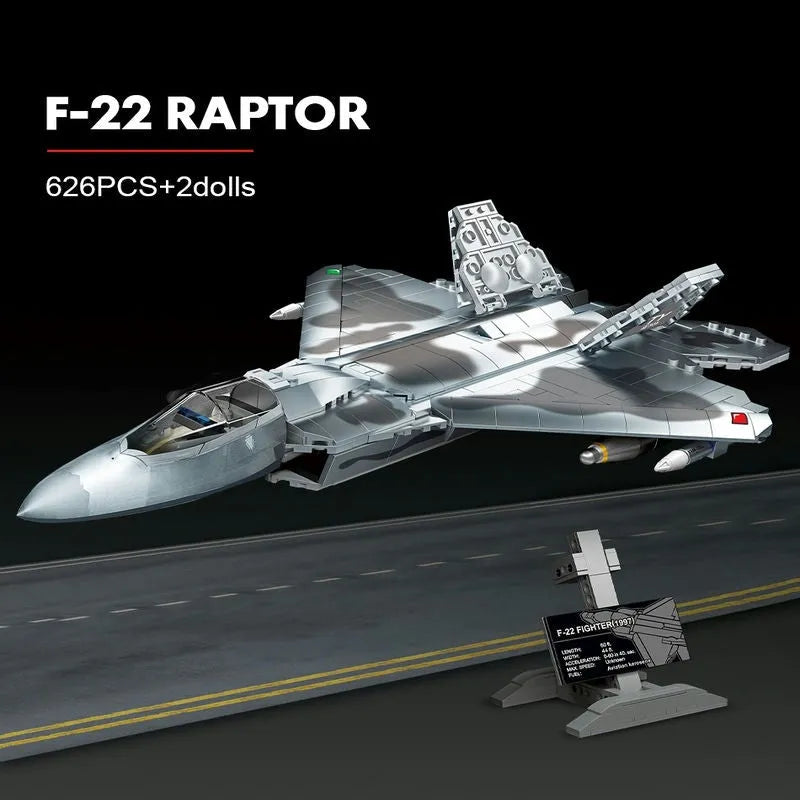 Building Blocks Military MOC F-22 Raptor Fighter Plane Bricks Kids Toy - 5