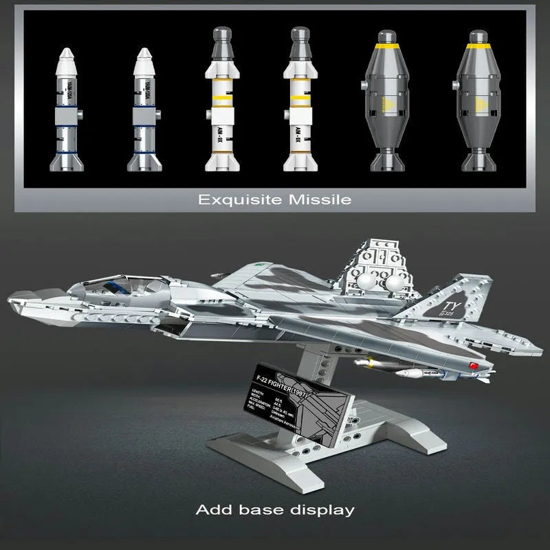 F 22 Raptor Brick F-22 Raptor Fighter Building Blocks Kids Toy Set