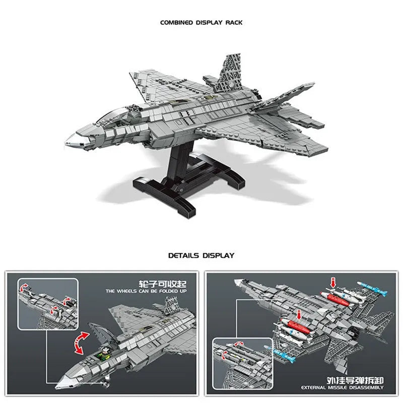 Building Blocks MOC Military F - 35 Aircraft Lightning Fighter Jet Bricks Toy - 5
