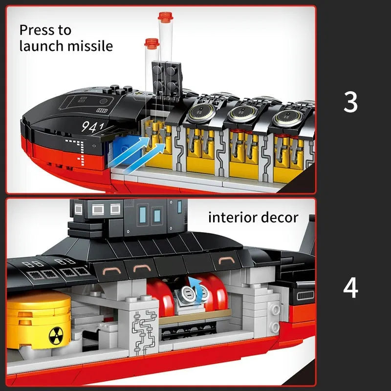 Building Blocks Military Nuclear Submarine Navy Warship Bricks Toys - 5