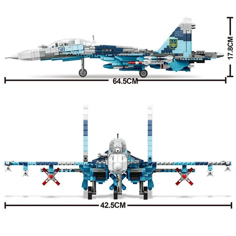 Building Blocks MOC Military WW2 Aircraft SU - 27 Fighter Jet Bricks Toy - 4