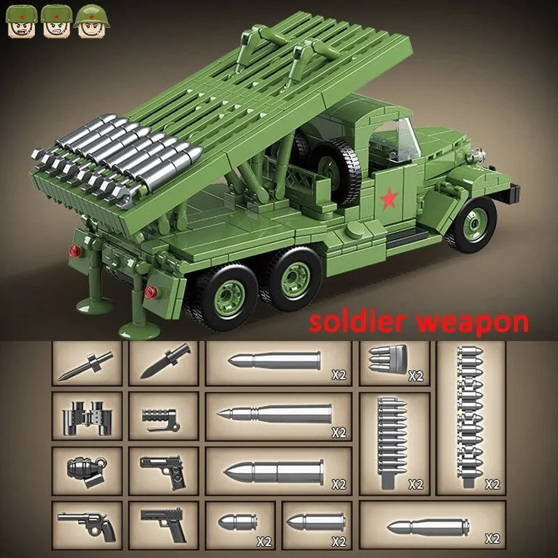 Building Blocks MOC Military WW2 BM13 Rocket Artillery Vehicle Bricks Toys Construction Set Toys - 9